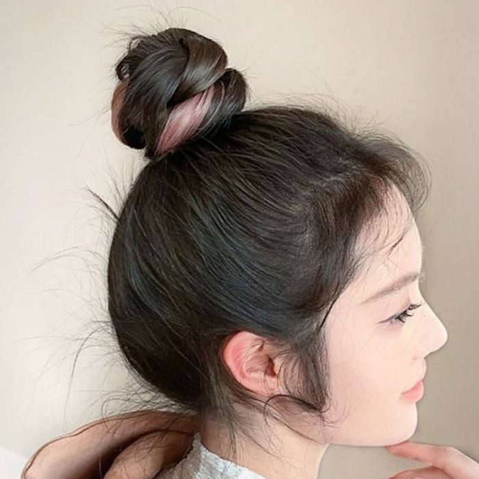 Self-Tying Ball-Head Wig Hair Bundle Simulation Hair Bands(Brown Black Highlight Blue)