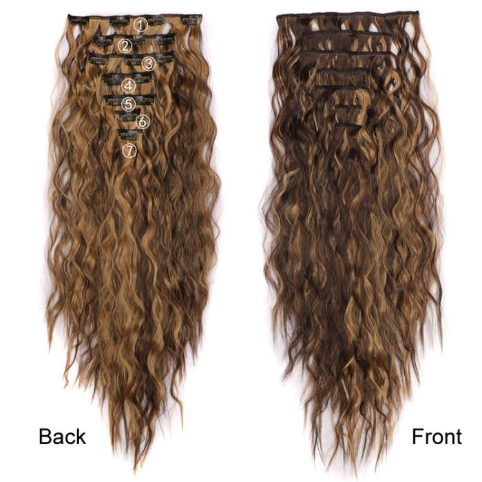 7pcs / Set Clip-On Corn Hair Extension Pieces 16-Card Cornrow Curl Wig, Color: 2#