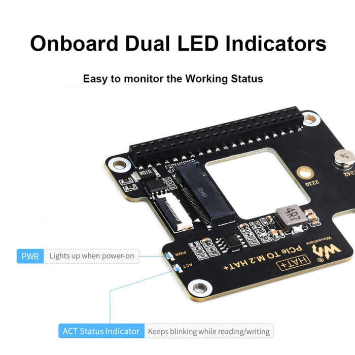 Waveshare For Raspberry Pi 5 PCIe To M.2 Adapter, NVMe Protocol M.2 SSD Basic Kit