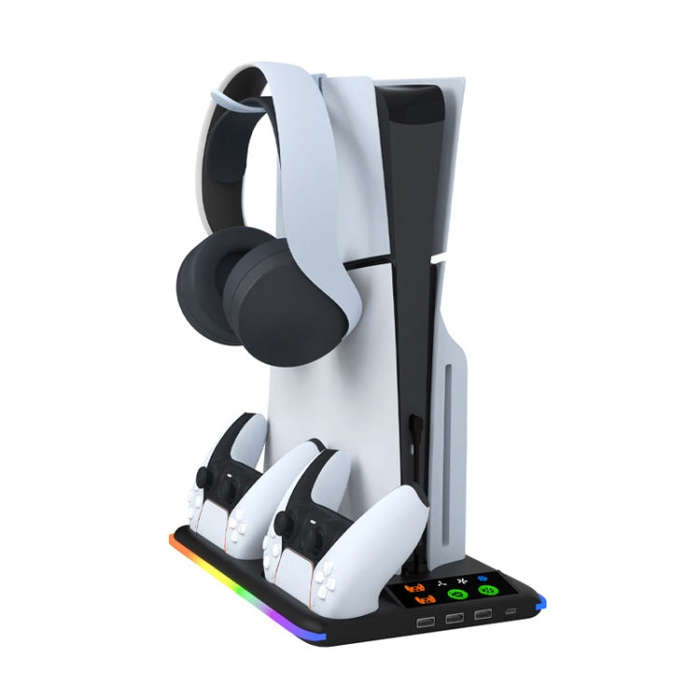 For PS5 Slim / PS5 iplay HA-8008 Cooling Bracket Headphone Organiser Grip Holder Charger(Black)