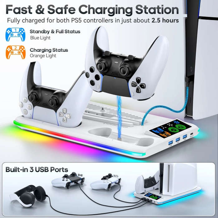 For PS5 Slim / PS5 iplay HA-8008 Cooling Bracket Headphone Organiser Grip Holder Charger(Black)