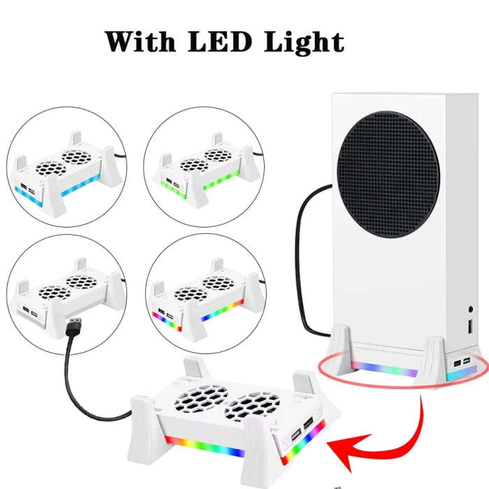 For XBOX Series S Console Base Cooling Fan Built-in LED Light Strip(White)
