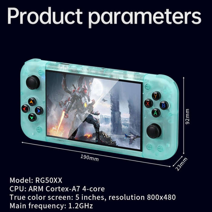 RG50XX 5-Inch Retro Handheld Game Console Linux System Built In 15000+ Games(Black)