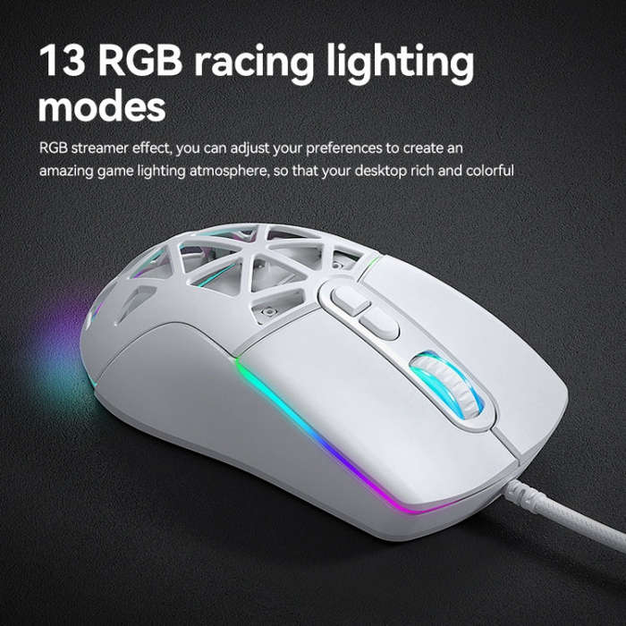 T-WOLF G520 7-keys RGB Marquee Honeycomb Hollow Gaming Wired Mouse(Black)