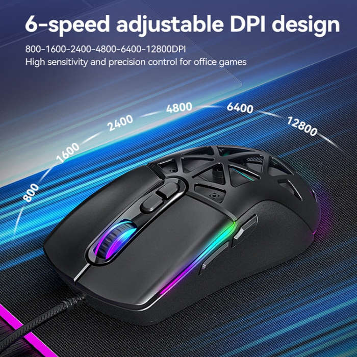 T-WOLF G520 7-keys RGB Marquee Honeycomb Hollow Gaming Wired Mouse(Black)