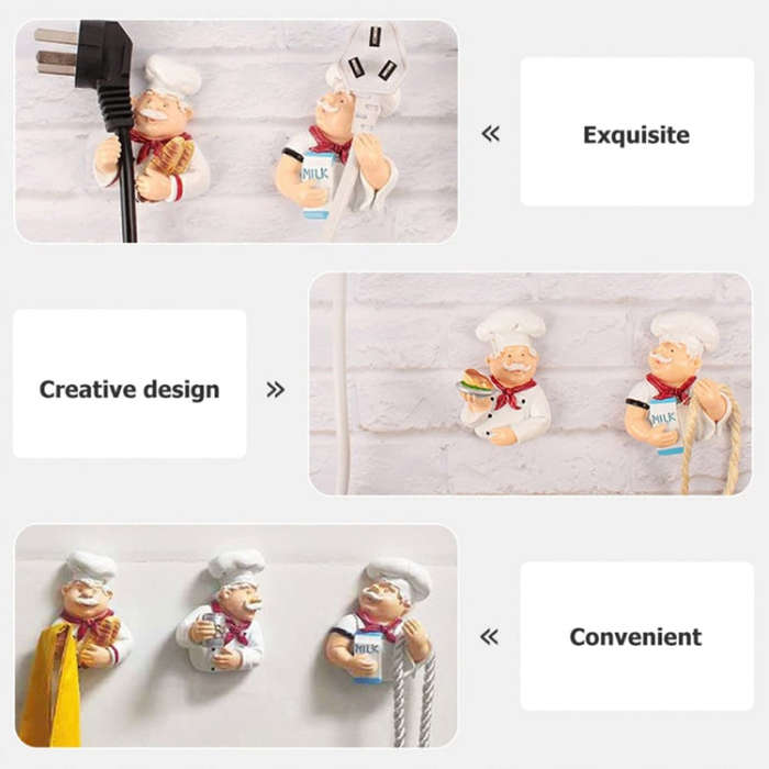 Home Cartoon Chef Power Cord Organizer Kitchen Storage Powerful Sticky Hooks, Style: Bread