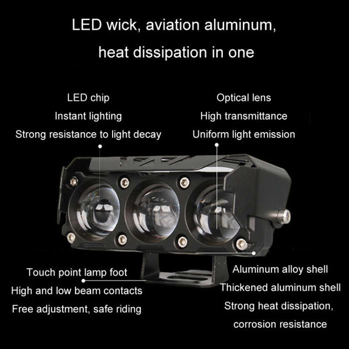 35W Motorcycle Spotlight Dual Color LED Headlight Triple Eye Waterproof Headlight, Model: Straigh...