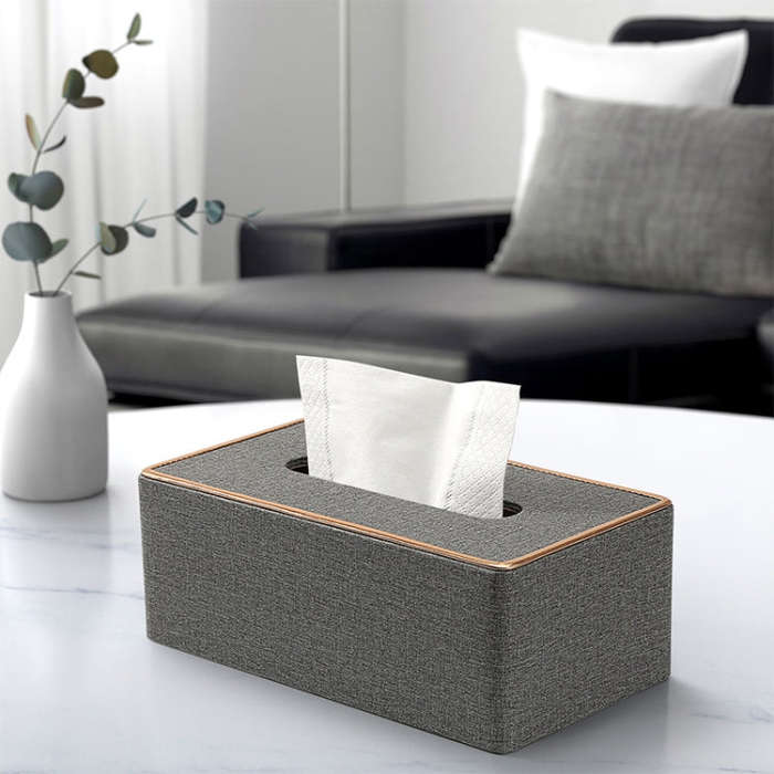 Home Decor Tissue Box Cover Desktop Gold Rim Faux Leather Napkin Holder Toilet Paper Storage Box,...