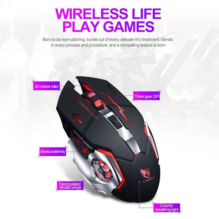 T-WOLF Q13 2.4GHz 6-keys RGB Colorful Light Gaming Wireless Mouse, Color: Dual Mode White