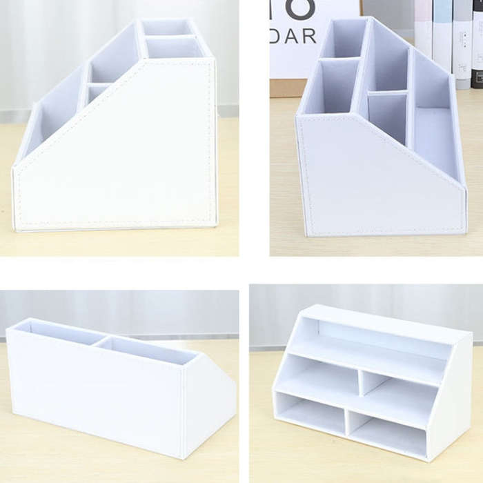 Desktop Stationery Box Multi-functional PU Leather Home Compartment Sundry Organizer Storage Box,...