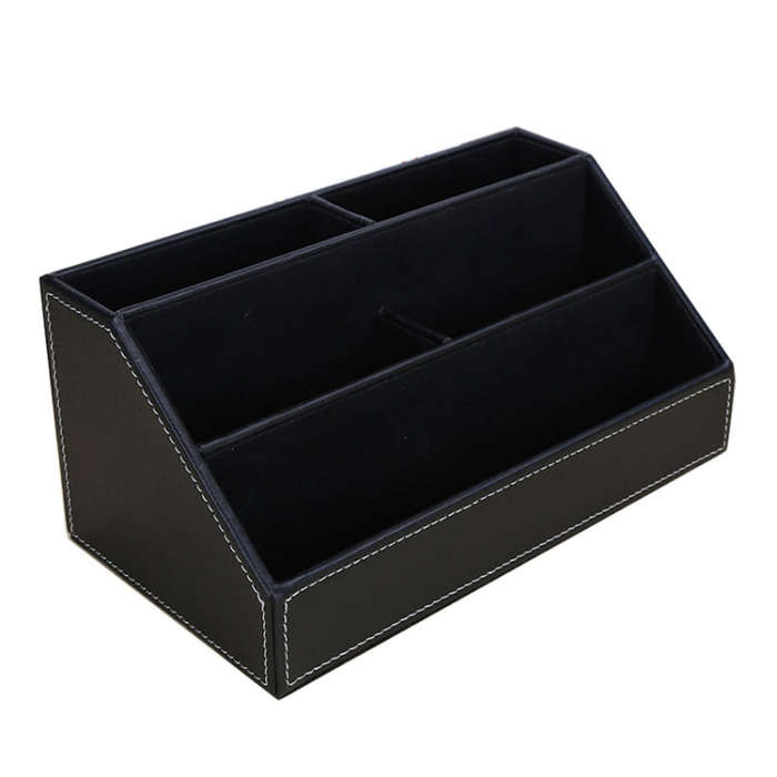 Desktop Stationery Box Multi-functional PU Leather Home Compartment Sundry Organizer Storage Box,...