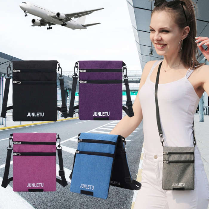 JUNLETU Crossbody Bag Waterproof Cell Phone Bag Travel Documents Passport Card Neck Pouch(Gray)