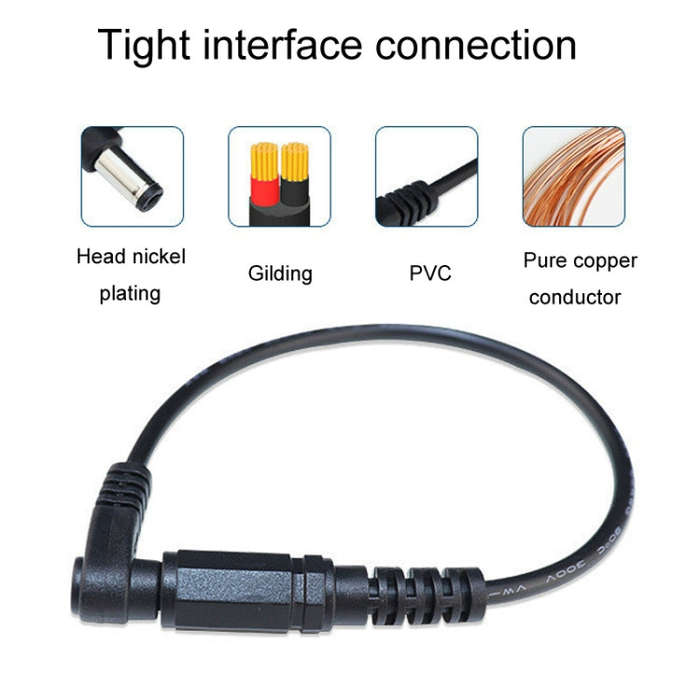 0.2m 2pcs DC 5.5 x 2.1mm Straight To Bend Adapter Cable Male To Female Power Cord Extension Cord