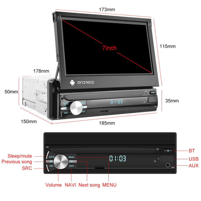 1+32G 7-Inch Single Din Android 10.0 Carplay Screen With GPS Navigation/Bluetooth/Mirror Link/DVR...