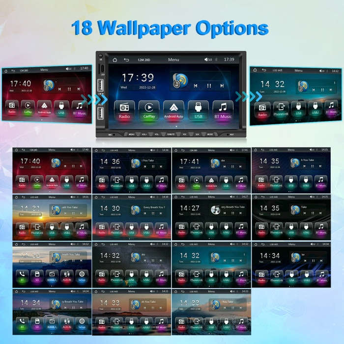 7-inch Double Din Car MP5 Player Support CarPlay/Android Auto/Mirror Link/Bluetooth With 4-light ...