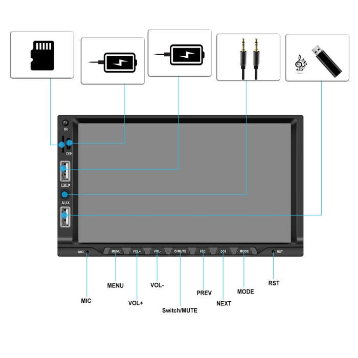 7-inch Double Din Car MP5 Player Support CarPlay/Android Auto/Mirror Link/Bluetooth With 4-light ...