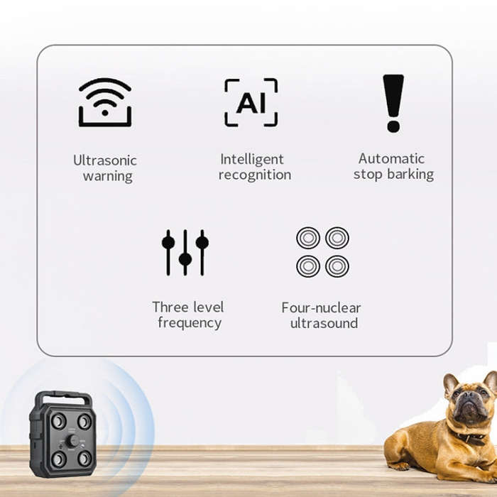 AI Intelligent Recognition Ultrasonic Bark Stopper Portable Training Device Repellent(Black)