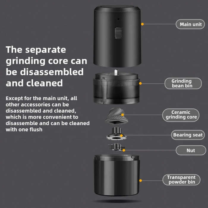USB Rechargeable Adjustable Coarse and Fine Household Portable Electric Coffee Bean Grinder(Black)
