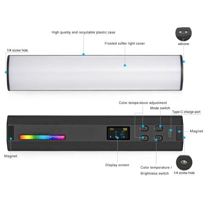 VLOGLITE W200RGB Full Colorful Handheld Fill Light Stick Live Photography Ambient Light Outdoor L...
