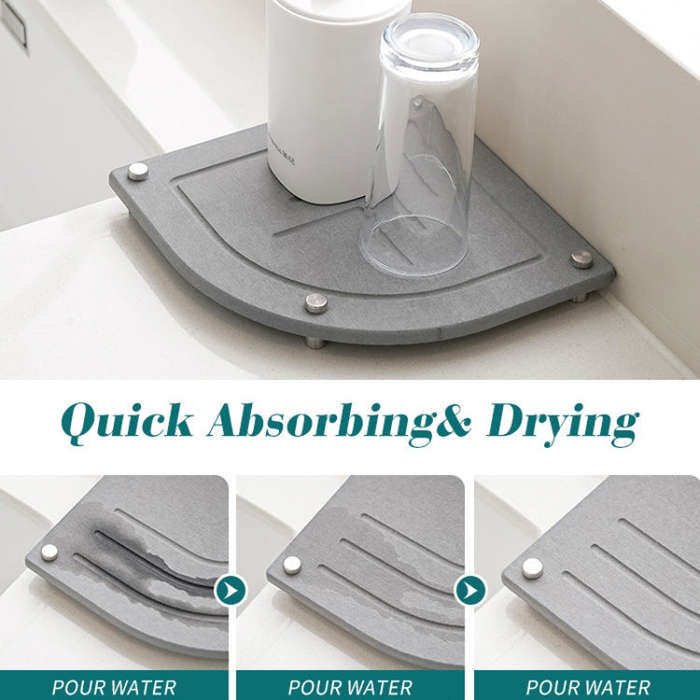 Bathroom Countertop Drying Mat Diatomite Water-Absorbent Quick-Drying Coaster Fan Shaped Drainage...