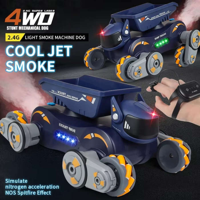 Eight Wheel Stunt Robot Dog Smart Gesture Sensor RC Kids Toy Car With Lights Music Spray Car, Sty...