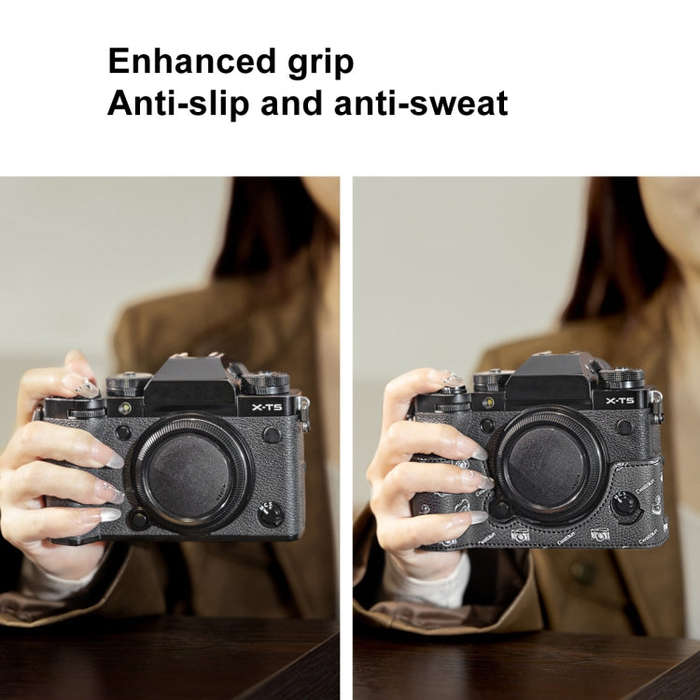 For FUJIFILM X-T5 Cwatcun D161 Vintage Camera Stand Camera Protective Leather Case(Black)