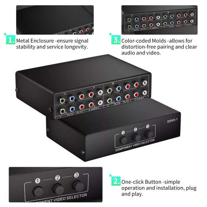 3 In 1 Out Component Video Selector YPbPr Video Switch Box