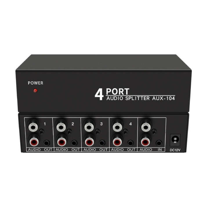 1 In 4 Out 3.5mm + RL Audio Distributor Stereo Audio Splitter For PC Laptop DVD, EU Plug