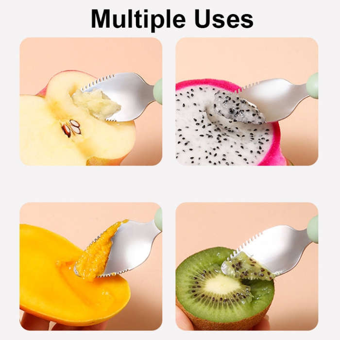 Multi-function Double-head Baby Food Spoon Baby Tableware Fruit Scraper Spoon(Green)