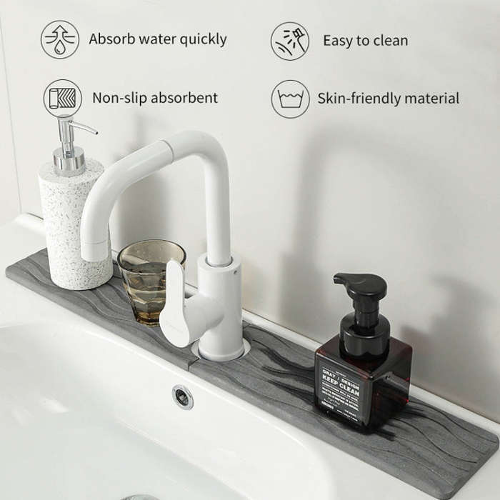 Diatomite Kitchen Water-Absorbent Drying Mat Bathroom Vanity Faucet Countertop Drainage Mat, Size...