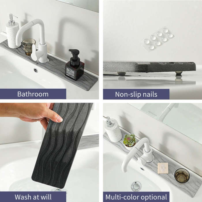 Diatomite Kitchen Water-Absorbent Drying Mat Bathroom Vanity Faucet Countertop Drainage Mat, Size...