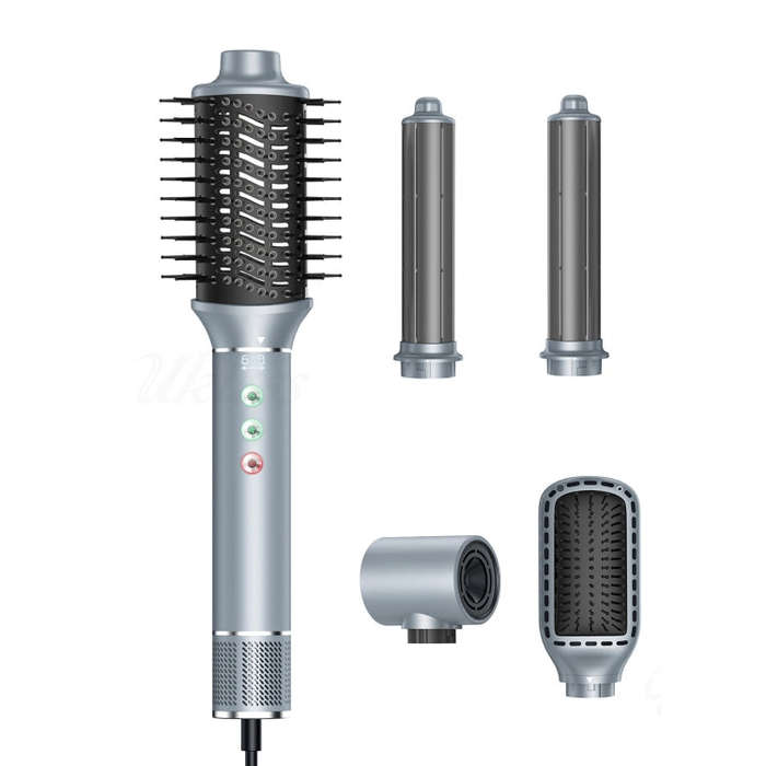 5 in 1 Hot Air Comb Automatic Curling Negative Ion Hair Dryer, Color: Gray US Plug