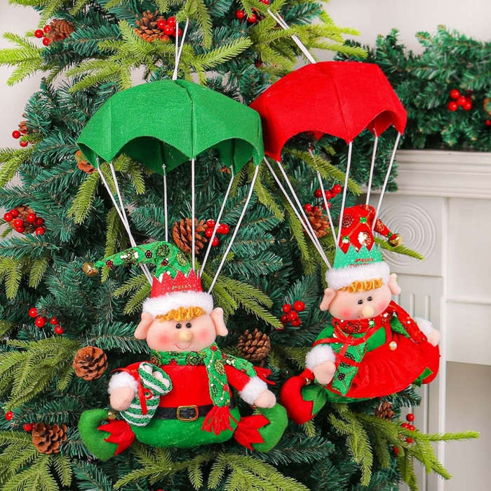Christmas Elf Parachute Fabric Figurine Decoration Pendant(Green)