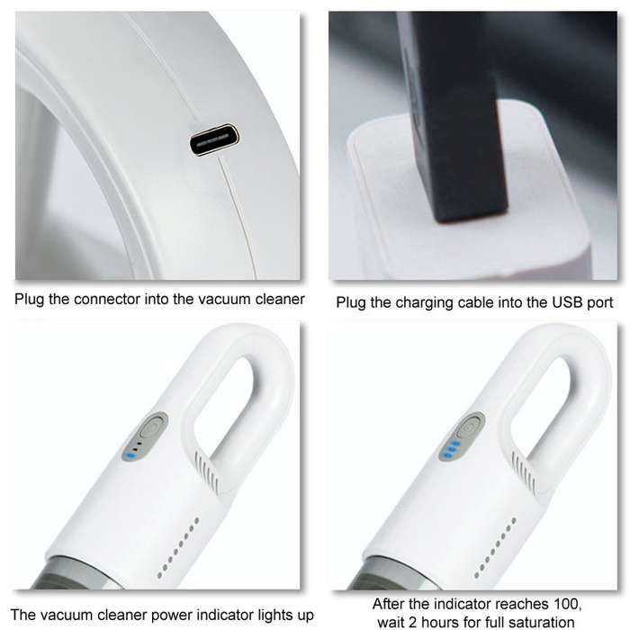 Wireless Car-mounted High-power Suction Handheld Vacuum Cleaner, Color: White 7.4V