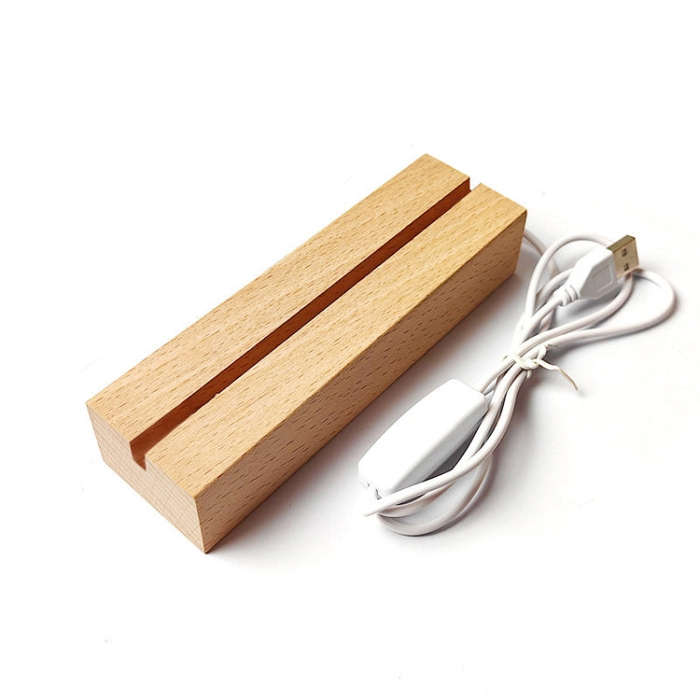 LED Light Solid Wood Luminous Base for Resin Art Acrylic Glass Lights Rectangular Slot 20cm(Warm ...