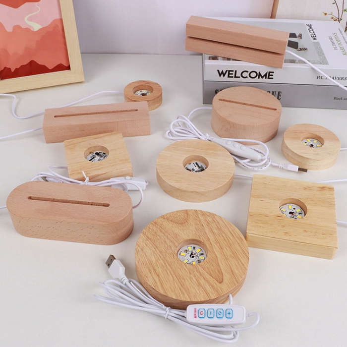 LED Light Solid Wood Luminous Base for Resin Art Acrylic Glass Lights Rectangular 30cm(Three-colo...