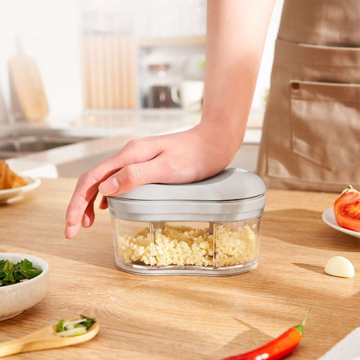 Hand-pushed Garlic Cutter Manual Food Processor Vegetable Chopper(Green)