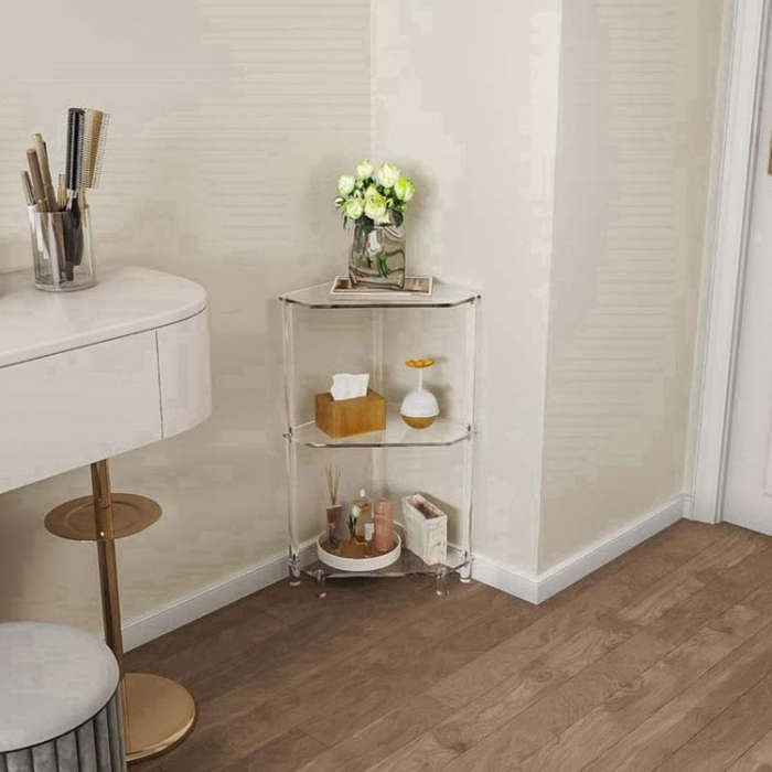 YX140 Polygonal 3-Tier Acrylic Wall Corner Table For Living Room Kitchen Bathroom Storage