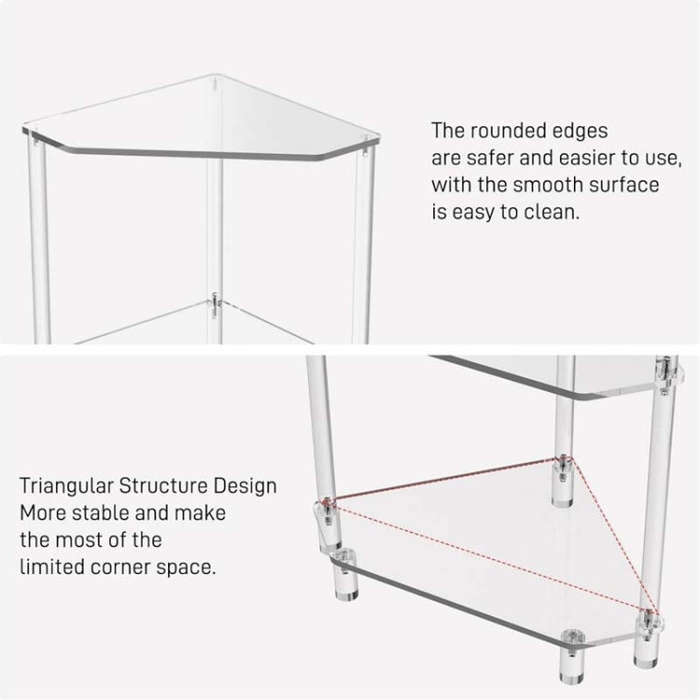 YX140 Polygonal 3-Tier Acrylic Wall Corner Table For Living Room Kitchen Bathroom Storage