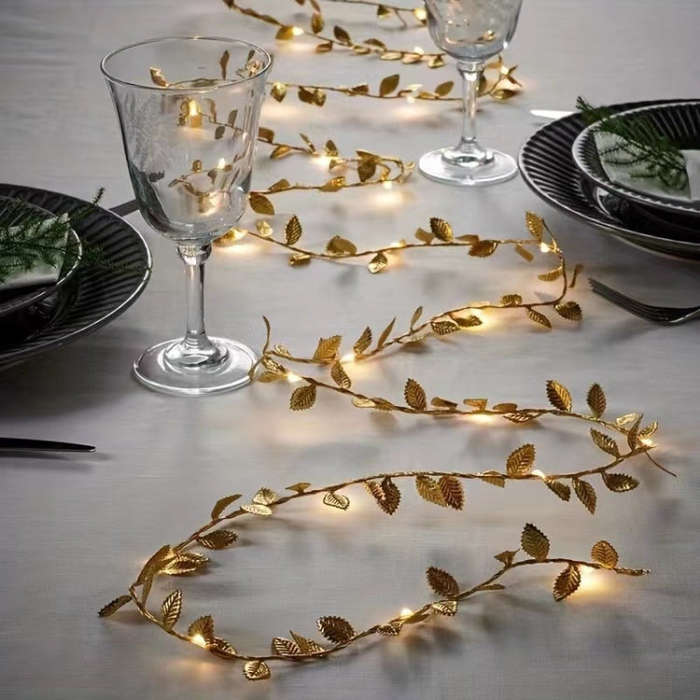 5m 50 Lights LED Artificial Golden Leaf Vine Light String For Christmas Holiday Decoration