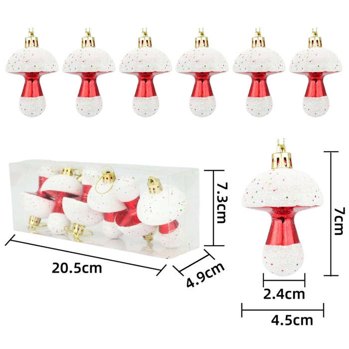 6pcs /Box 7cm Electroplated Mushroom Christmas Tree Hanging Christmas Decoration(Red)