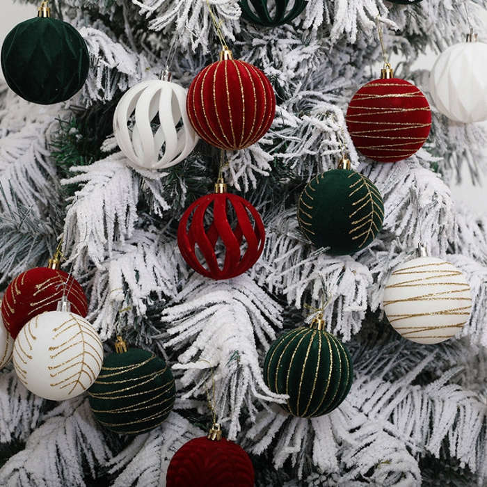 6pcs /Box 8cm Flocking Christmas Tree Hanging Balls Window Decoration Velvet Balls(Dark Green)