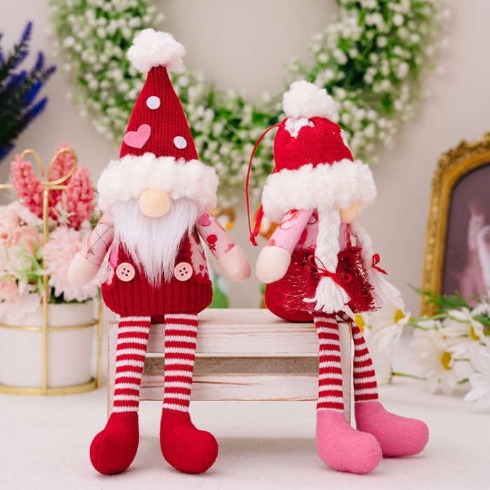 Christmas Wool Ball Knitted Hat Doll Pendant Valentine Day Decoration Knitted Rudolph Hanging Leg...