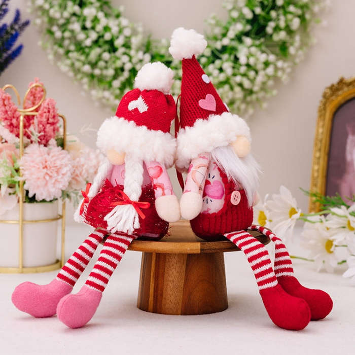 Christmas Wool Ball Knitted Hat Doll Pendant Valentine Day Decoration Knitted Rudolph Hanging Leg...