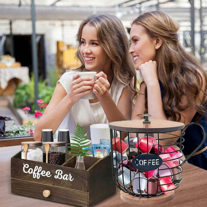 Coffee Companion Storage Rack Cup-Shaped Kitchen Storage Basket, Color: Black with Words