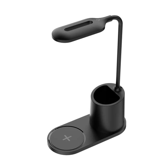 HT-513 3-in-1 15W Wireless Phone Charging Desktop Pen Holder Table Lamp(Black)
