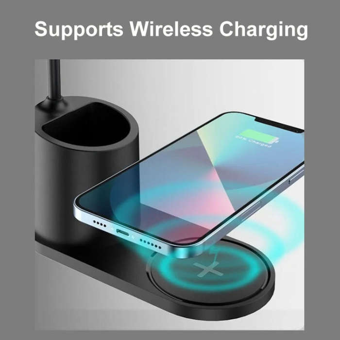 HT-513 3-in-1 15W Wireless Phone Charging Desktop Pen Holder Table Lamp(Black)