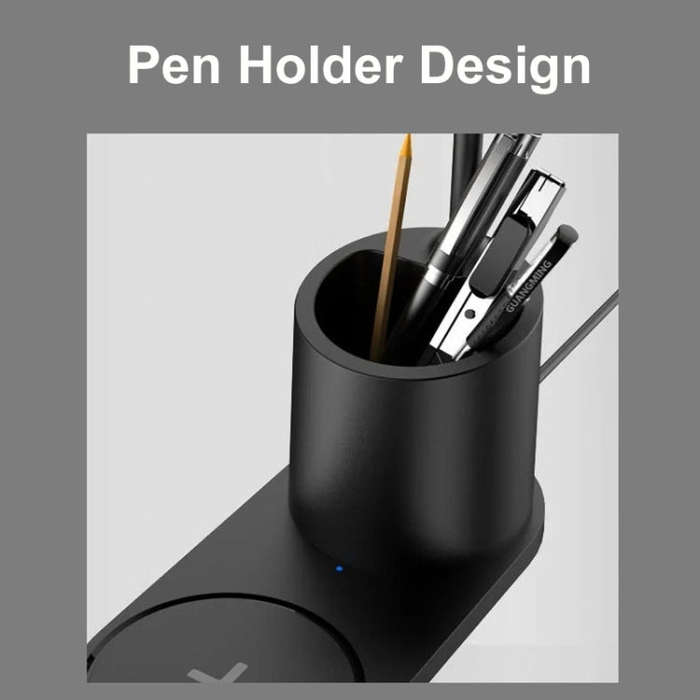 HT-513 3-in-1 15W Wireless Phone Charging Desktop Pen Holder Table Lamp(Black)
