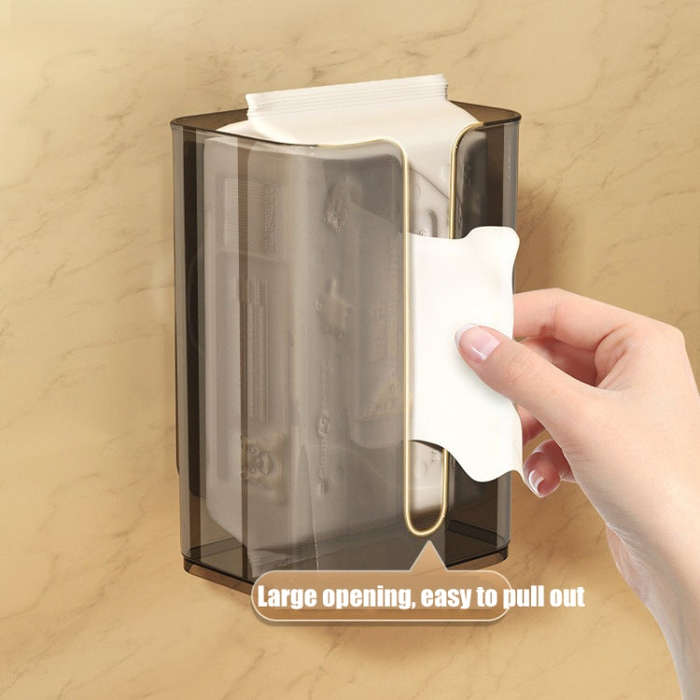 Suction Cup Tissue Box Holder Wall-mounted Tissue Box Cover(Gray Transparent)