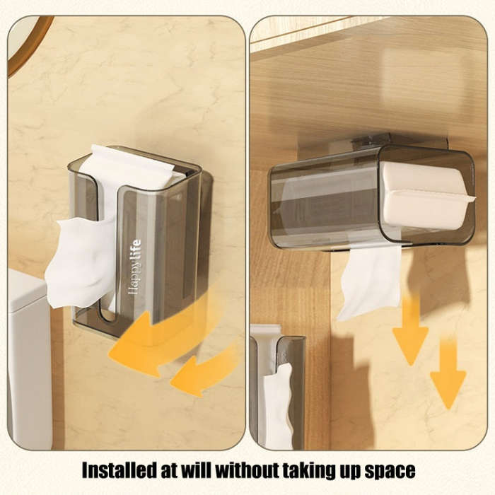 Suction Cup Tissue Box Holder Wall-mounted Tissue Box Cover(Gray Transparent)